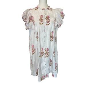 Uncle Frank | 100% Cotton Flutter Sleeve White/Floral Dress | Med